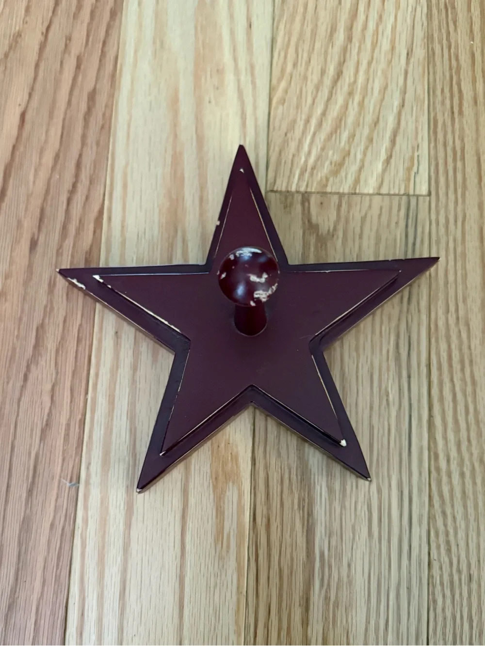 Pottery Barn distressed star shaped wall hooks maroon color 7”